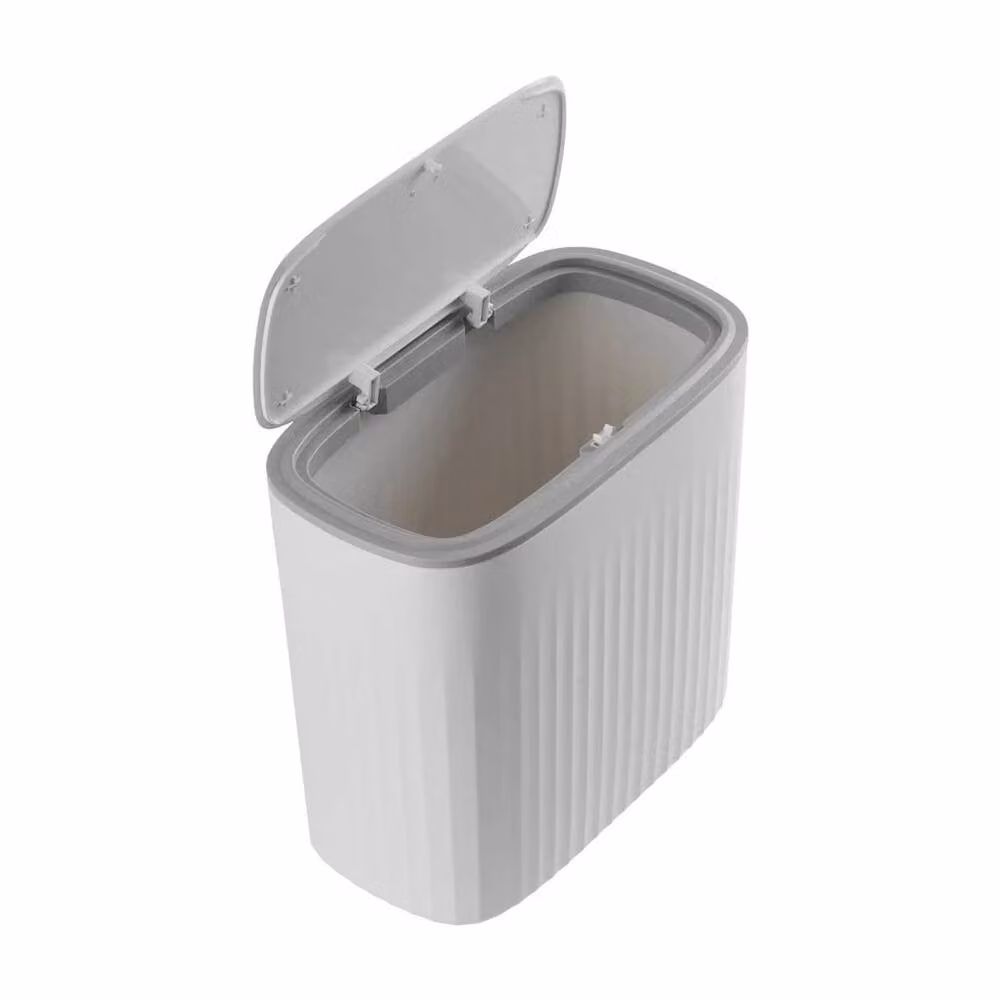 PAWNORA 8L Narrow White Plastic Wall Mounted Bathroom Bin with Touch Lid – 1