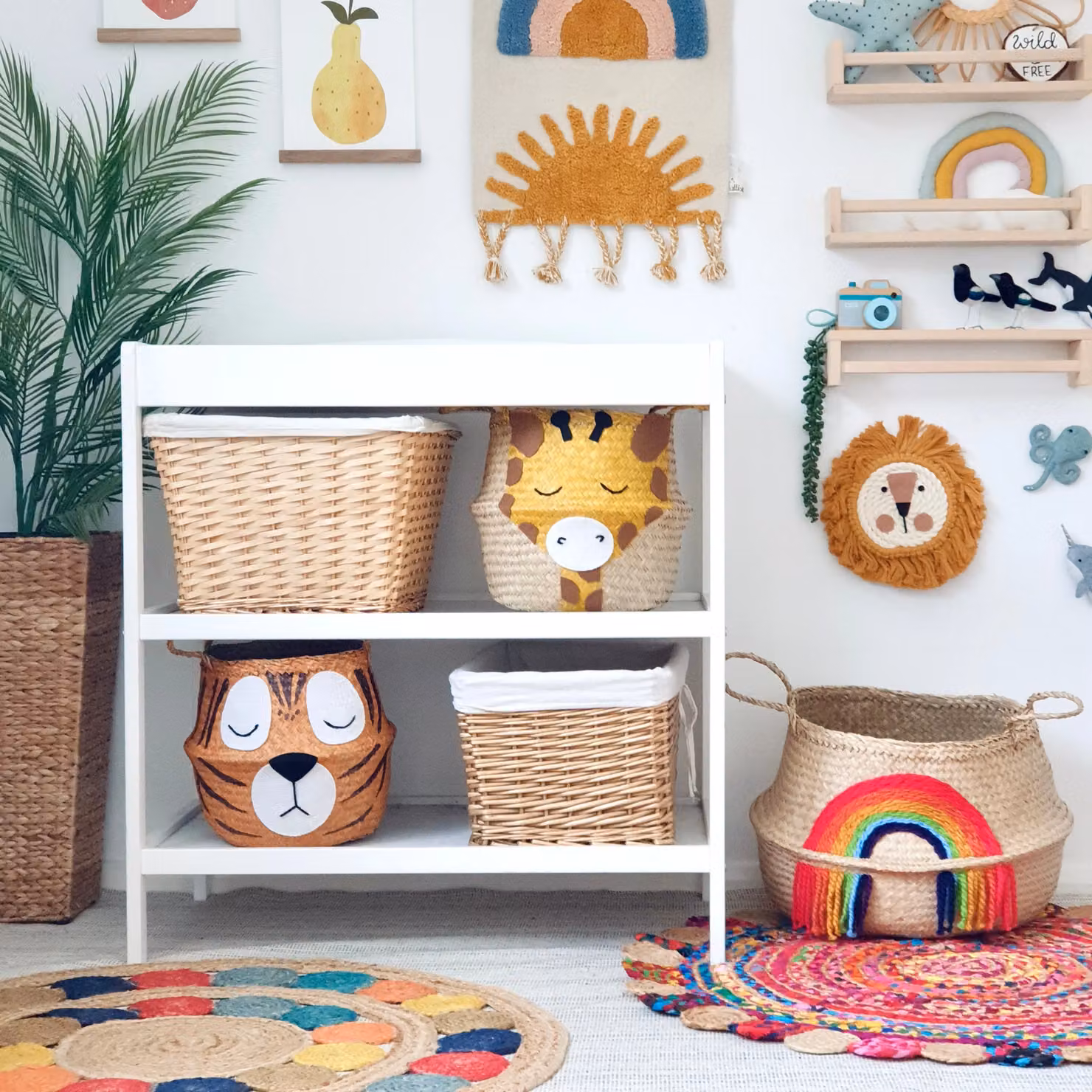 Bellybambino Tiger Large Seagrass and Rattan Basket in Multicolour, W/D/H: 30 x 30 x 30 cm – 2
