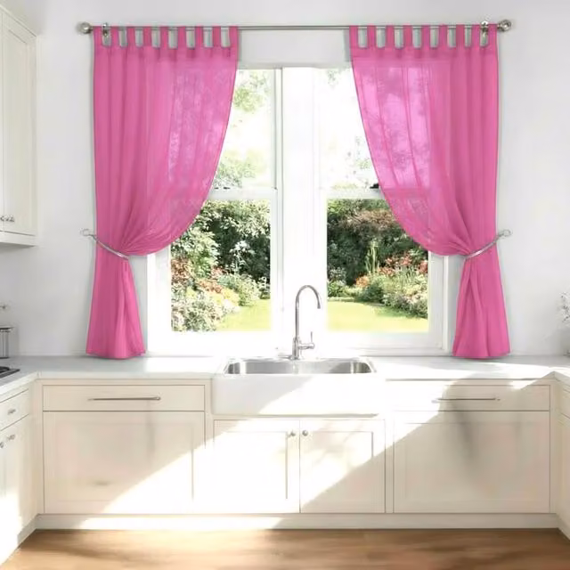 Luxury Living Cerise Voile Tab Top Curtain Pair with Crystal Tie Backs, Width: 145 cm, Drop: 229 cm – 1