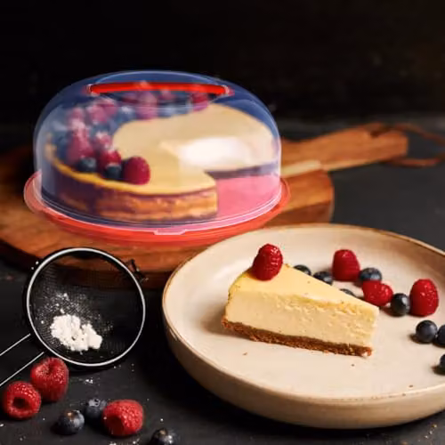 Orsina Round Cake Carrier with Handle and Lid in Red and Transparent Plastic with Leakproof Screw Lock – 7