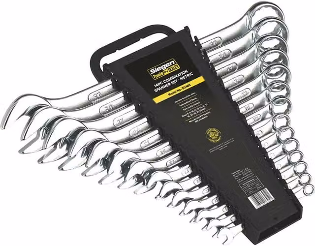 Loops 14pc Slim Handled Combination Spanner Set in Silver and Multicolour Chrome Vanadium Steel