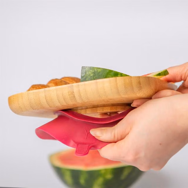 Tiny Dining Red Childrens Bamboo and Silicone Suction Bowl Dinner Plate