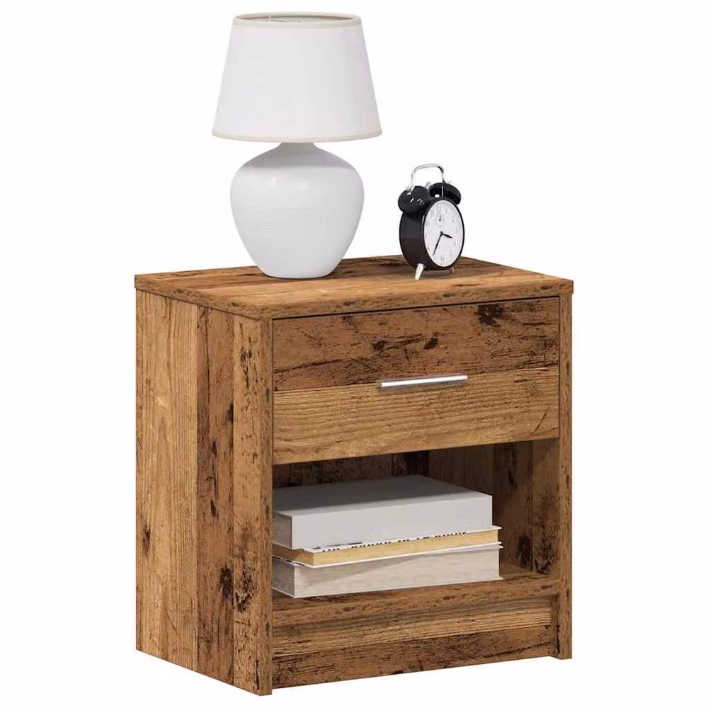 Berkfield Home Set of 2 Bedside Cabinets with Drawer in Brown Old Wood, W/D/H: 39 x 28 x 41 cm – 2