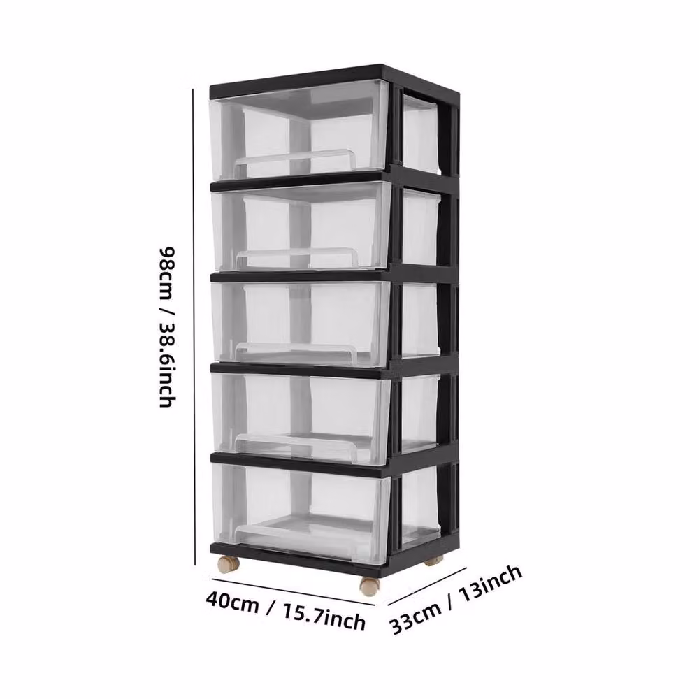Kelvenix Black Fabric 5 Drawer Storage Chest Tower Cabinet with Castors – 2