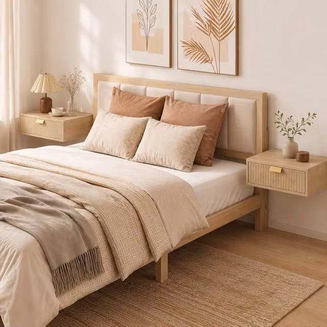 STILVORA Set of 2 Floating Nightstands with Drawer, Light Oak – 1