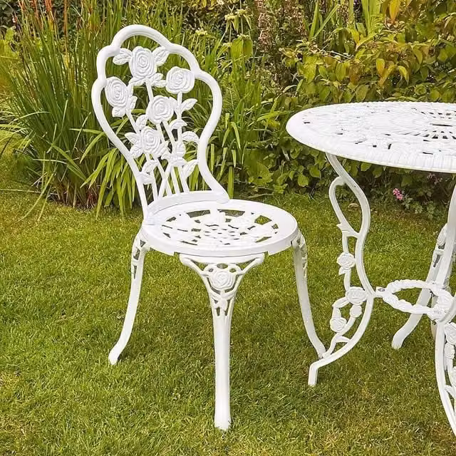 SPETLEK White Metal Garden Patio Table and 2 Chairs Set with Floral Design