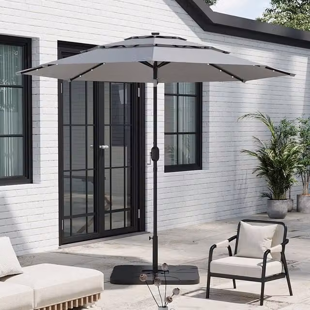 Breeins 3-Tier Garden Parasol with Tilt and Crank in Light Grey