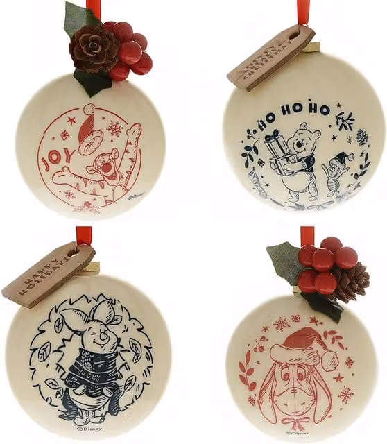 Disney Winnie the Pooh Set of 4 Multicolour Ceramic Christmas Baubles – 1