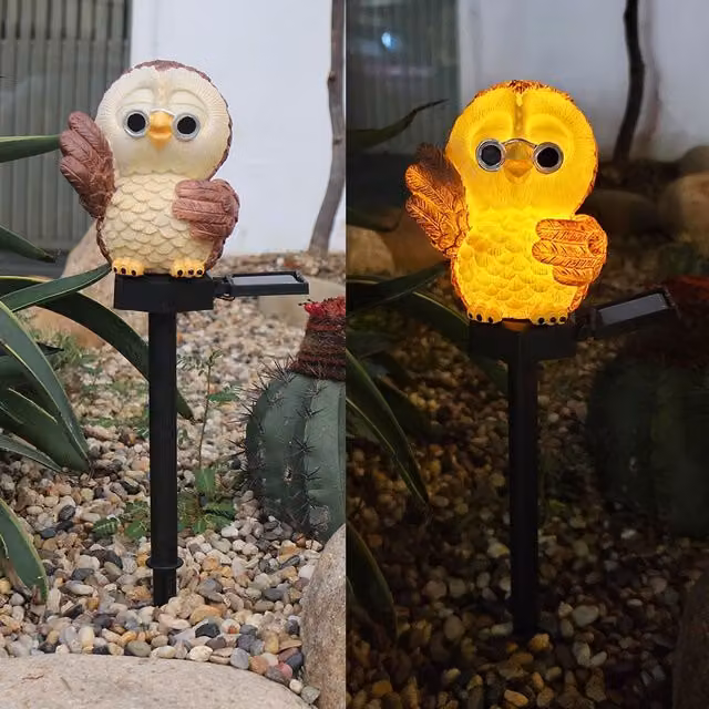Leaper Waving Owl LED Solar Outdoor Garden Decoration Light in White