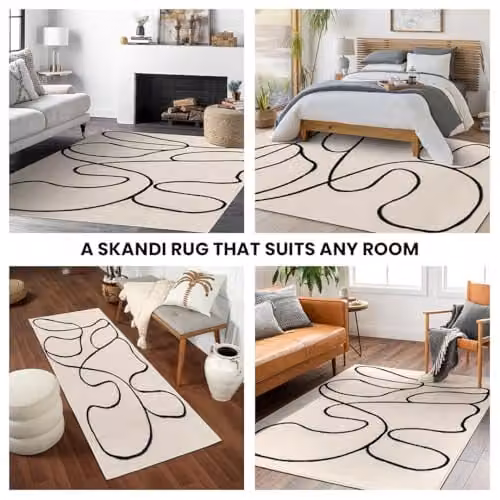 Livabliss Modern Abstract Runner Rug in White, Black and Beige, W/D/H: 80 x 220 cm – 5
