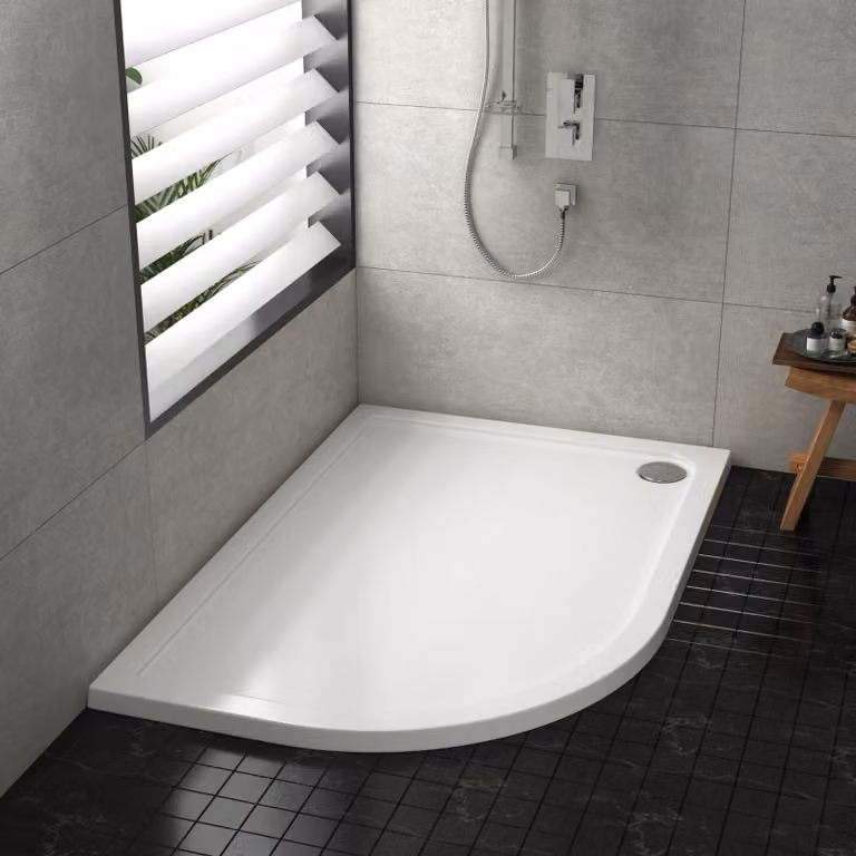 Hudson Reed Left Handed Offset Quadrant Pearlstone Shower Tray, White, W/D: 900 x 80 cm, Height: 4 cm