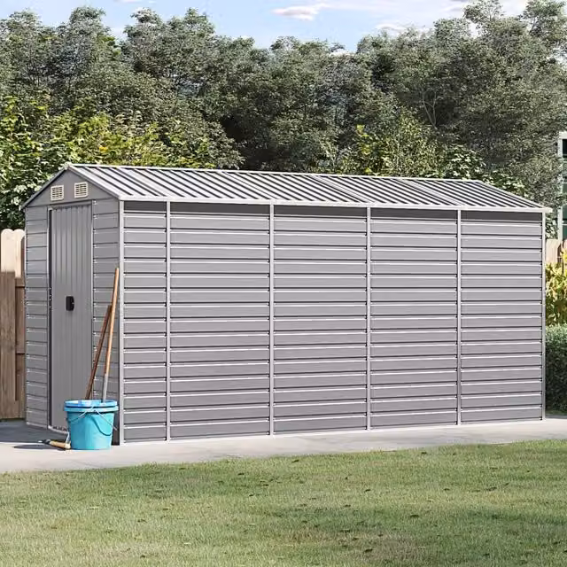 Berkfield Home Pent Garden Shed in Light Grey, Galvanised Steel, W: 385 cm, D: 191 cm, H: 198 cm – 1