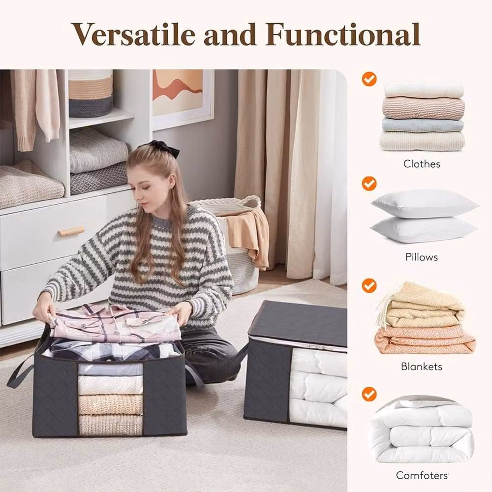 Ventryn 6 Pack 90L Zipped Storage Bags for Clothes and Bedding in Grey – 4