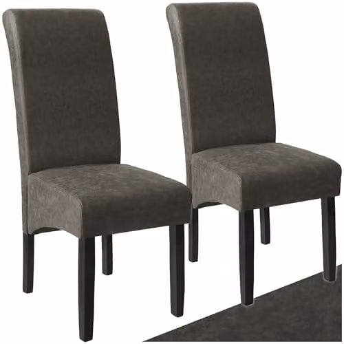 tectake Set of 2 Modern Dining Chairs with Synthetic Leather and Wood Legs in Grey – 1