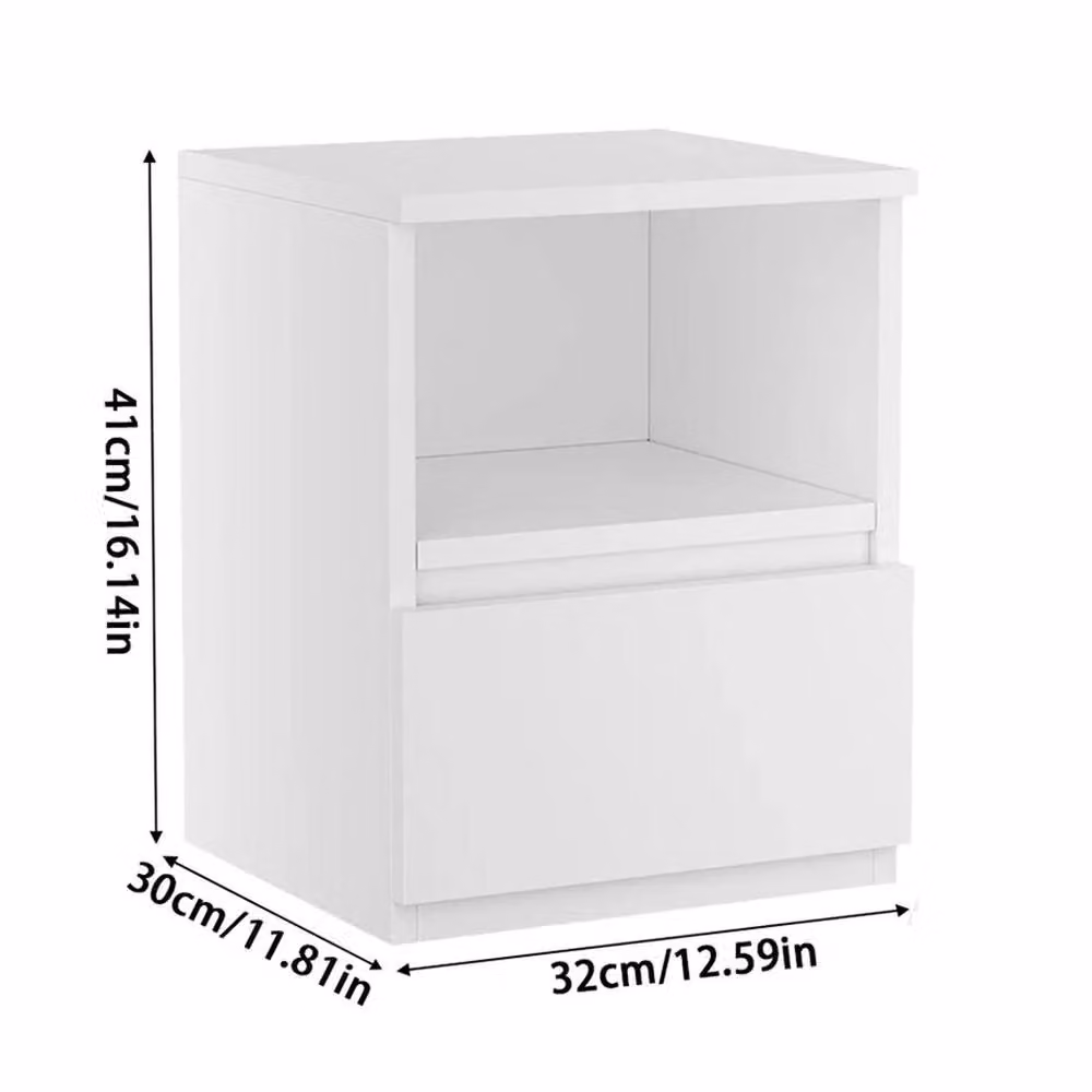 FORGEVIO Modern White Bedside Table with Drawers and Storage Shelf – 2