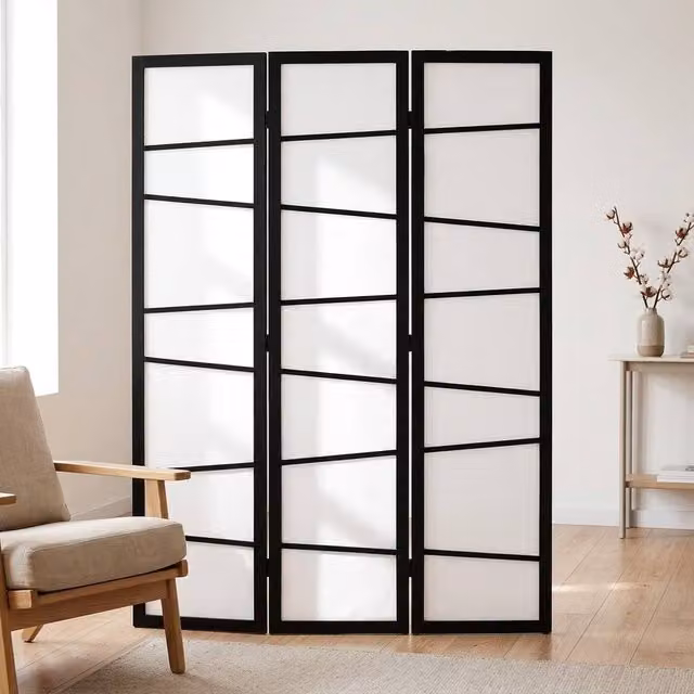 STILVORA 3 Panel Folding Privacy Screen in White Striped Wood – 1