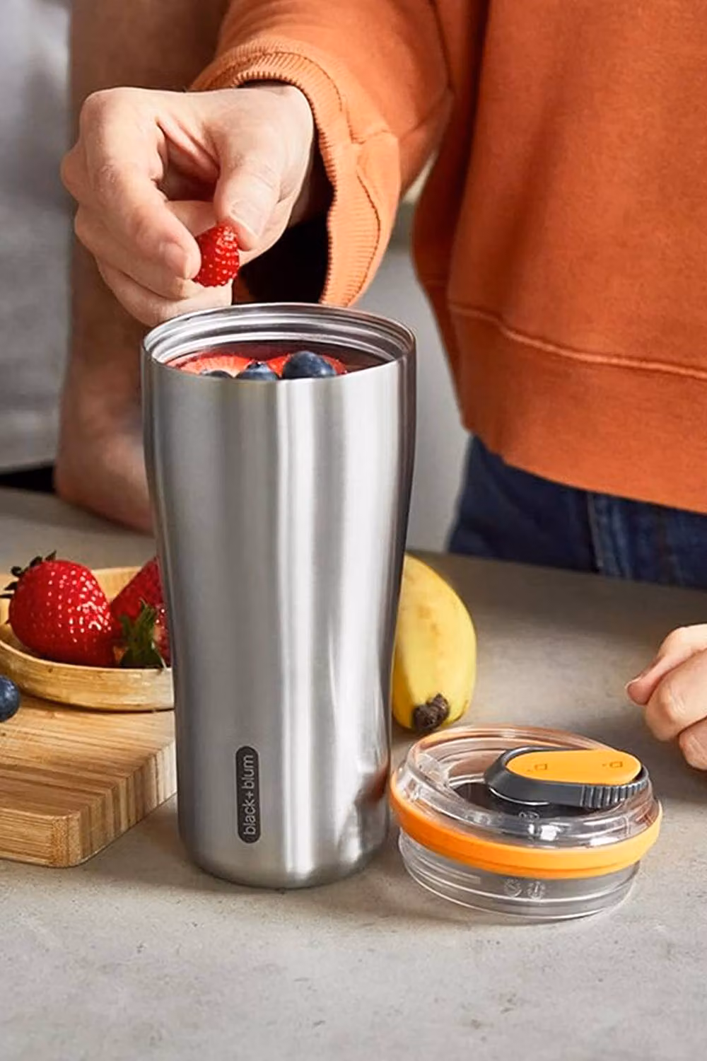 Black + Blum Insulated Stainless Steel Tumbler, 600ml, Orange and Black – 3