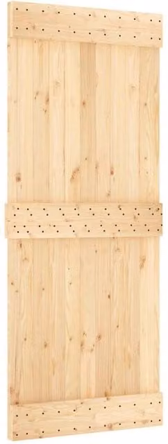 Berkfield Home Rustic Solid Wood Pine Sliding Door with Hardware Set in Natural and Black, W: 85 cm, H: 210 cm