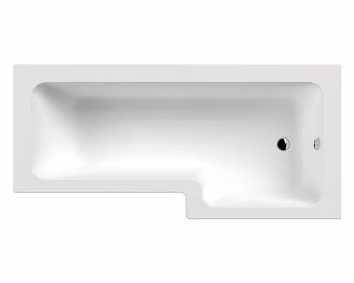 nuie NSK802S Modern L-Shaped Square Shower Bath with Legs and Bath Screen, Right Hand, White, W/D/H: 1800 x 850 x 390 mm