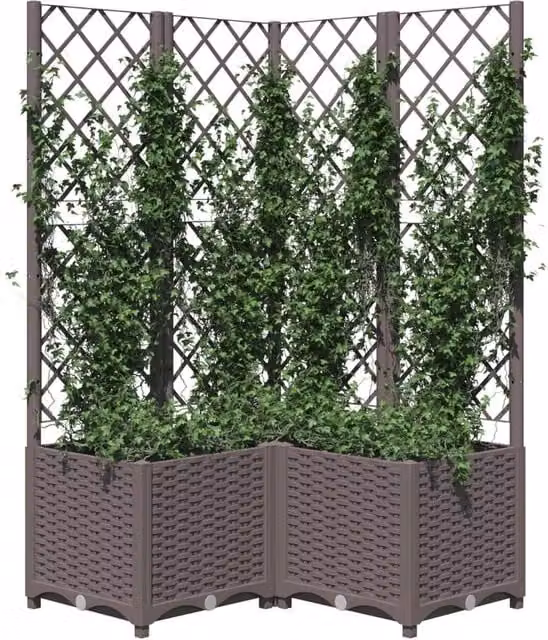 Berkfield Home Garden Planter with Trellis in Brown, W/D/H: 80 x 80 x 136 cm – 1