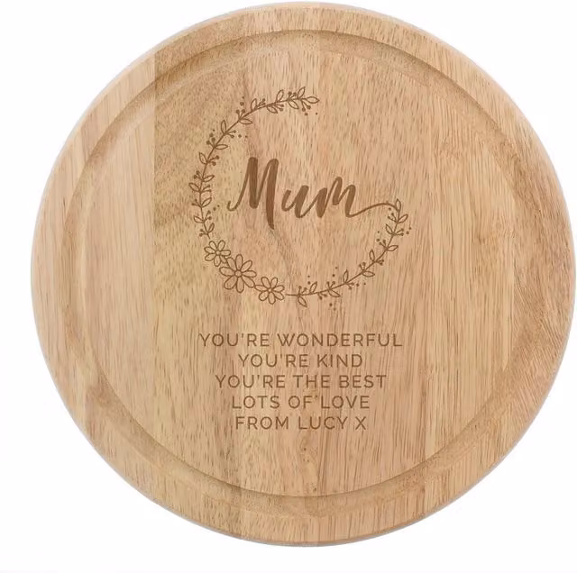 Personalised Memento Company Women's Personalised Mum Round Wooden Chopping Board in Light Brown