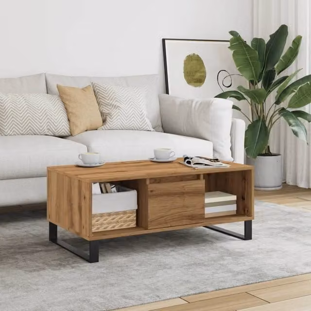 Berkfield Home Artisan Oak Coffee Table in Brown, W/D/H: 90 x 50 x 36.5 cm – 1