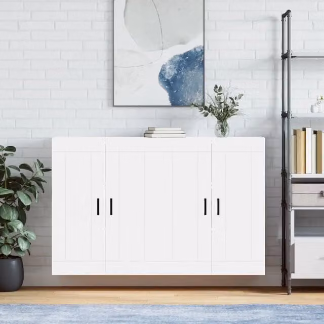 Berkfield Home Set of 2 White Matt Wall Mounted Cabinets with Hinged Doors and Internal Shelves