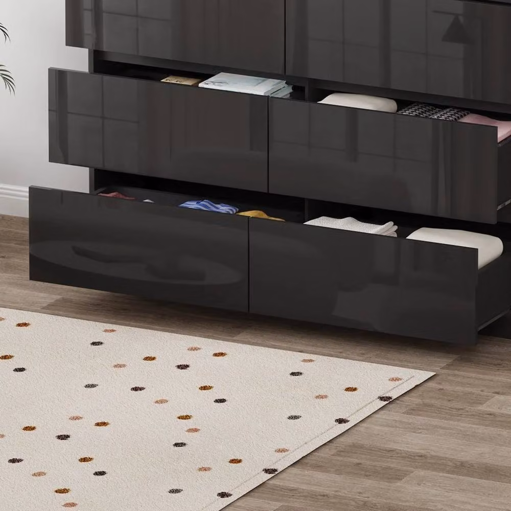 FORGEVIO Modern Glossy Black 6 Drawer Chest of Drawers and Bedside Cabinet – 3