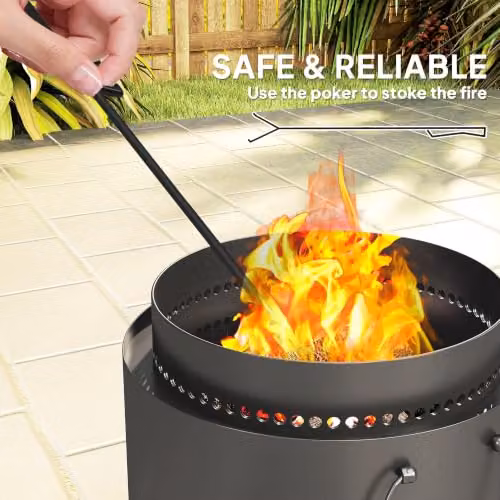 Outsunny Smokeless Wood Burning Fire Pit in Dark Grey, Diameter: 37 cm – 6