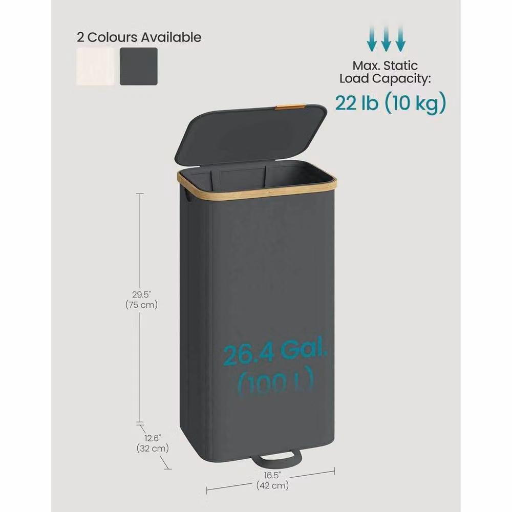 The Bazaarist Bamboo Laundry Hamper with Lid and Removable Liners, Dark Grey – 3
