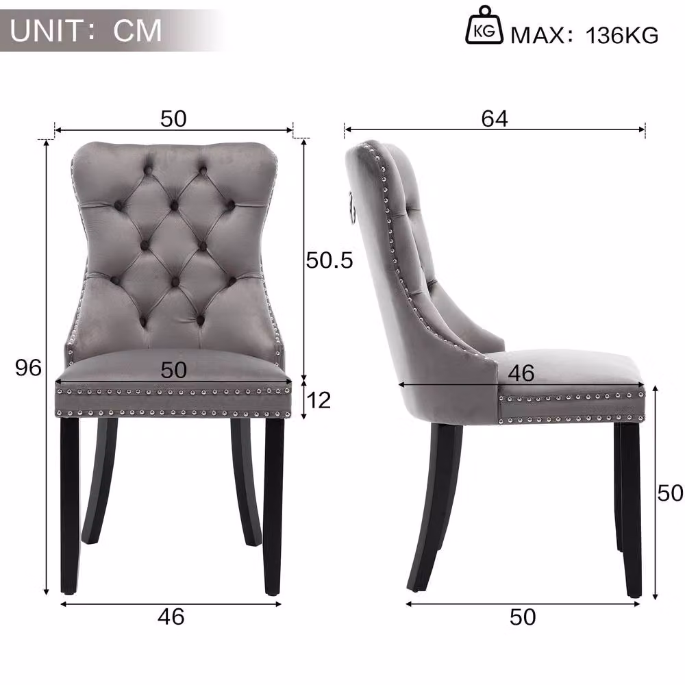 Merax Set of 4 Grey Velvet Button Tufted Dining Chairs with Rubberwood Legs – 4