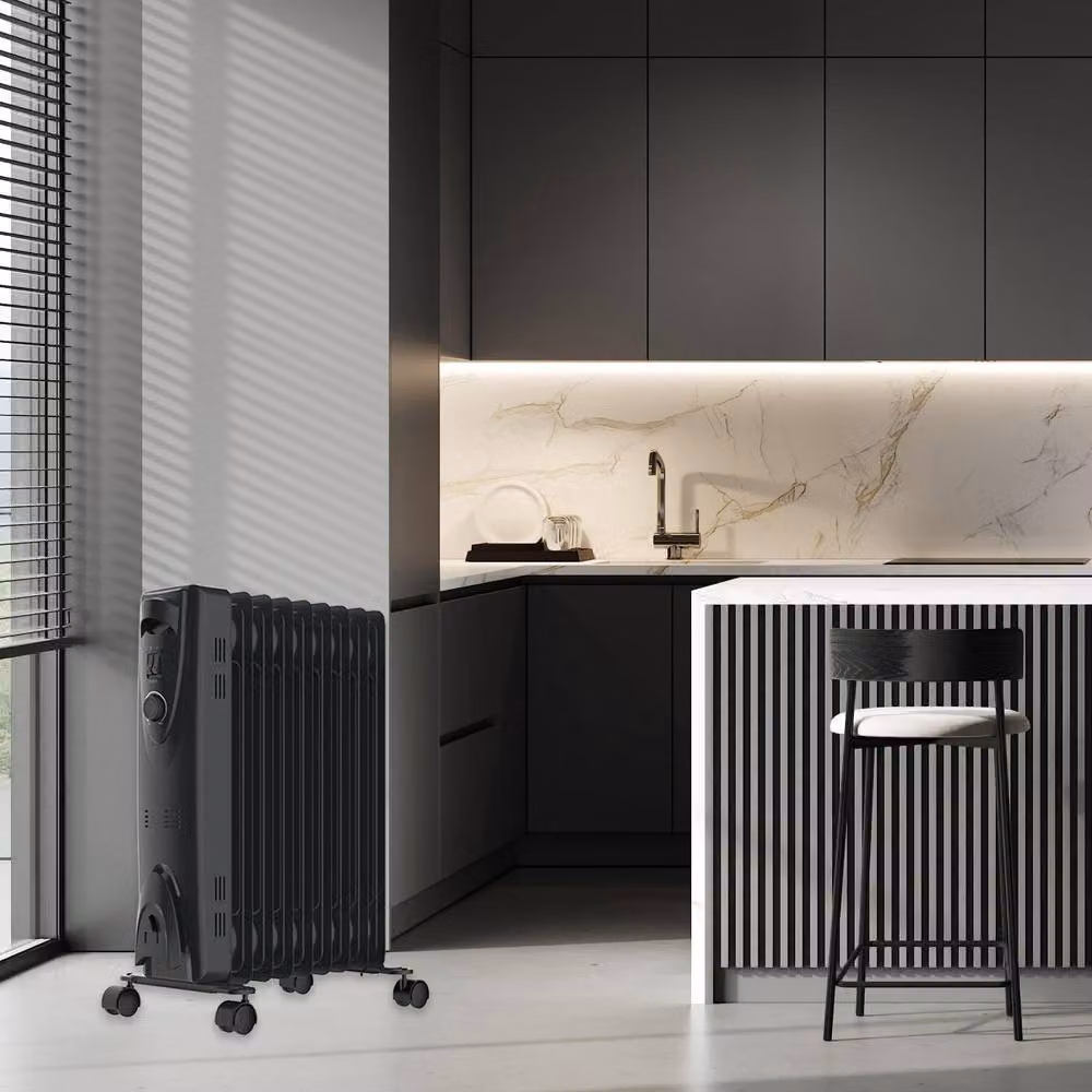 MYLEK 2kW Electric Oil Filled Radiator with Adjustable Thermostat in Black – 5