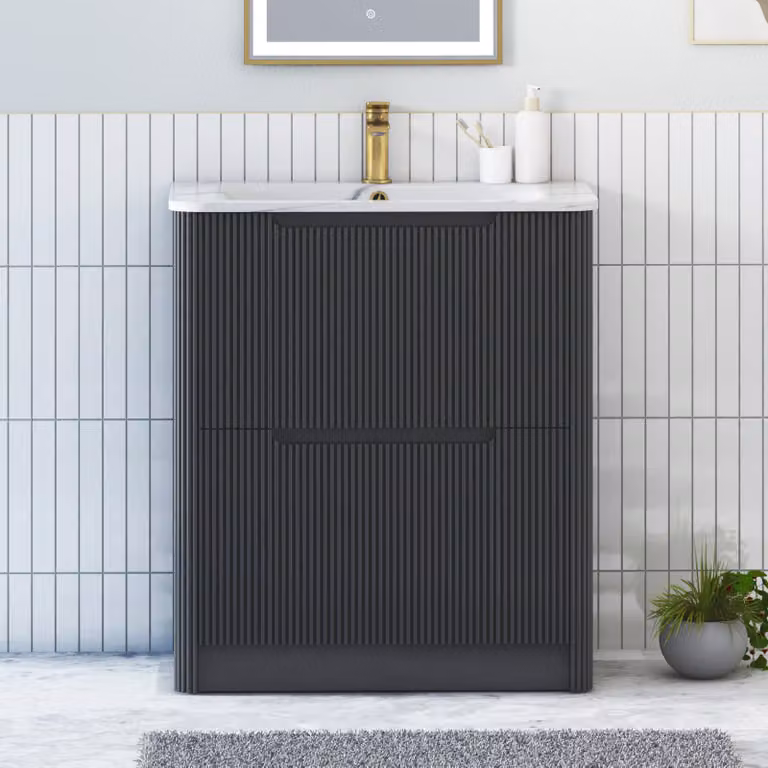 Royal Bathrooms Avenza 700mm Matt Obsidian Black Floor Standing 2 Drawer Vanity Unit with Carrara White Basin