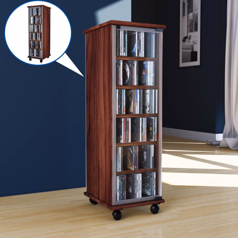 VCM Valenza Wood CD DVD Stand with Glass Doors in Walnut Brown – 2