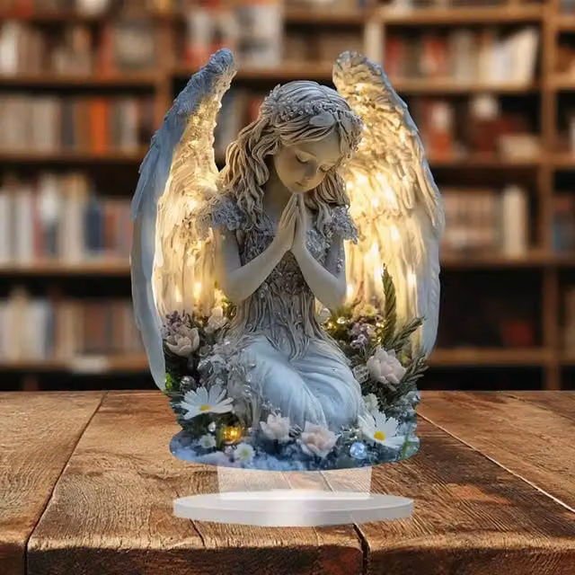 Quipulse Modern Grey Acrylic Flat Praying Angel Tabletop Figurine – 1