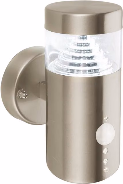 Loops LED Outdoor Wall Light with PIR Motion Sensor in Silver Stainless Steel