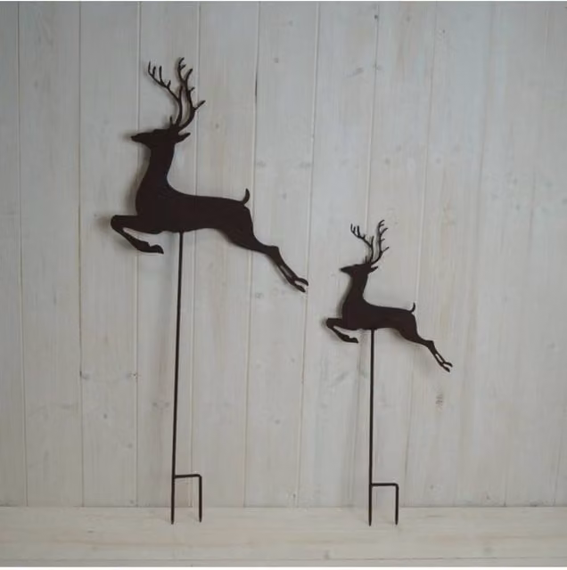 KDMD S/2 Black Metal Reindeer Garden Stakes for Christmas Decor