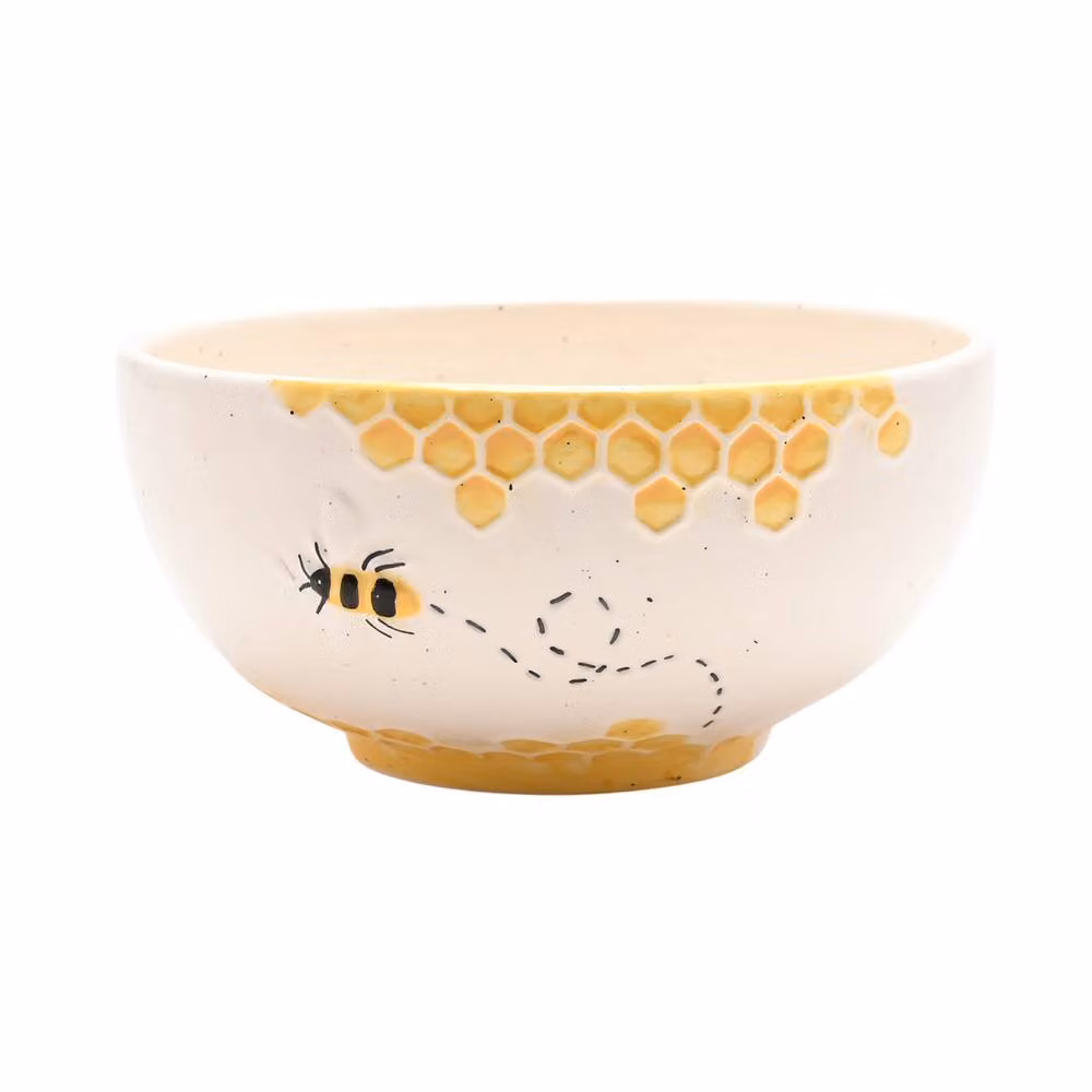 Hestia Set of 4 Bee Hive Large Ceramic Bowls in White, Diameter: 15 cm – 3
