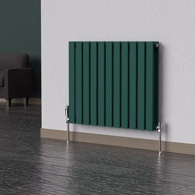 Lux Heat Flat Horizontal Double Steel Radiator in Green, W: 77 cm, H: 60 cm