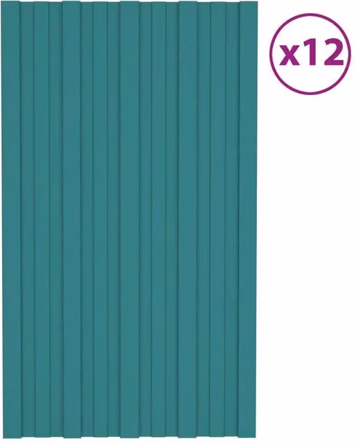 Berkfield Home 12-piece Galvanised Steel Roof Panels in Green, W: 80 cm, H: 45 cm