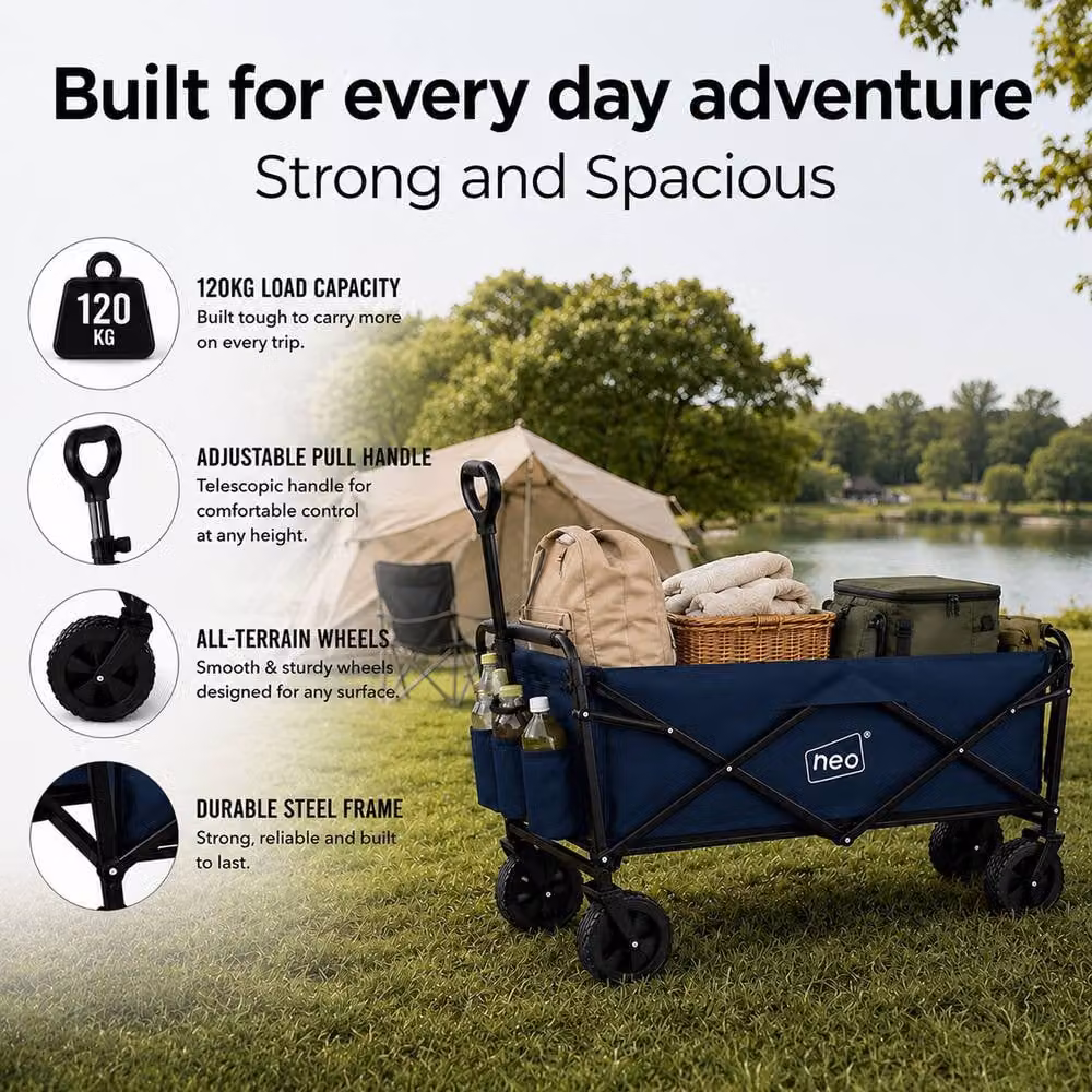 Neo Folding Garden Wagon Cart in Navy Blue with 138L Capacity and 120kg Load Limit – 4