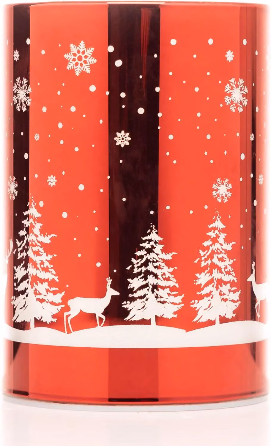 Shatchi Christmas Forest Scene Etched Glass Cylinder Table Lamp, Red, Height: 13 cm – 5