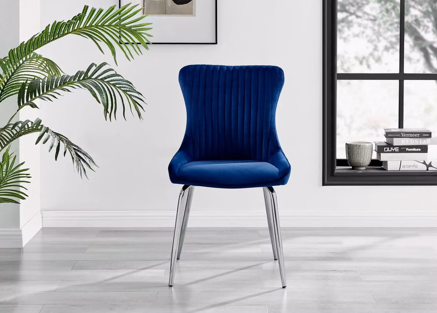 FurnitureboxUK Atlanta White Glossy Dining Table and 6 Blue Nora Silver Leg Chairs – 3