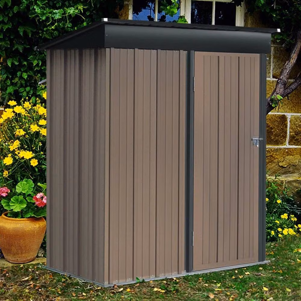 FLAVORA Steel Garden Shed in Brown, W/D/H: 100 x 100 x 181 cm – 3