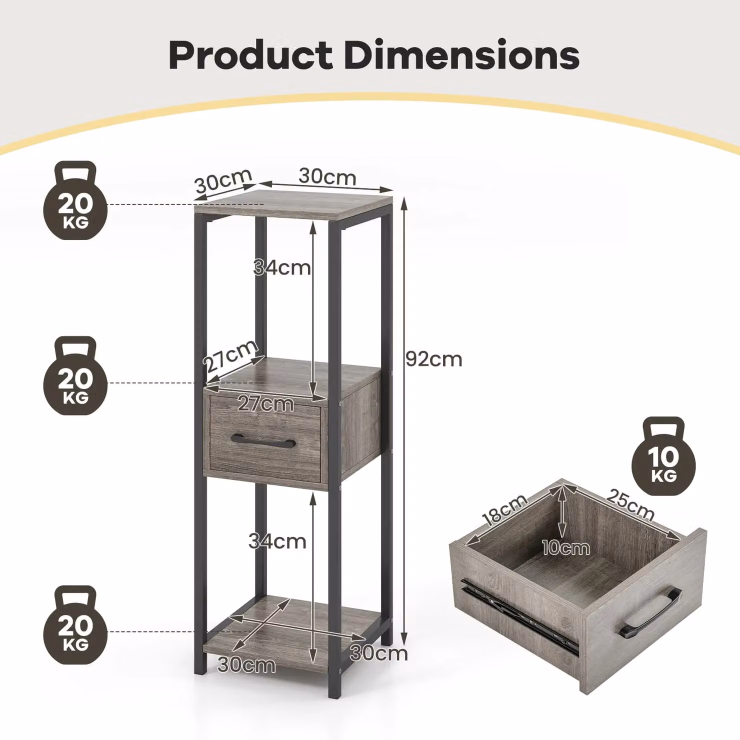 Costway 3 Tier Tall Metal Plant Stand with Drawer in Grey – 2