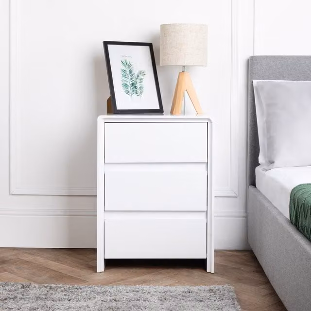Home Treats High Gloss White Wooden Chest of Drawers for Bedroom, Living Room or Hallway, W/D/H: 45 x 35 x 1 cm