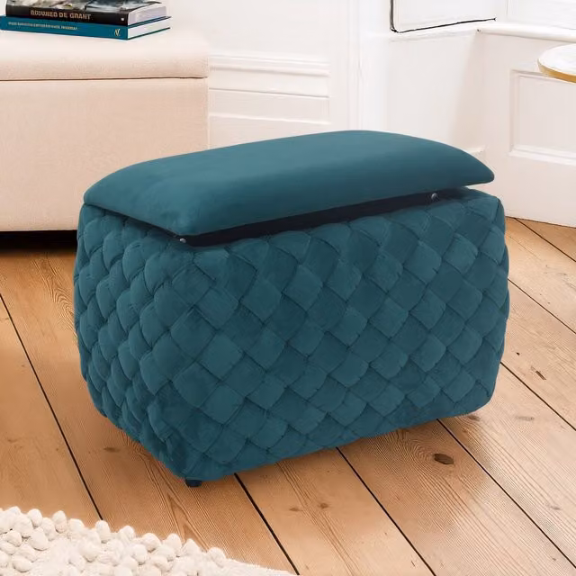 Artemis Home Plumeo Velvet Storage Ottoman in Green, W/D/H: 65 x 43 x 43 cm