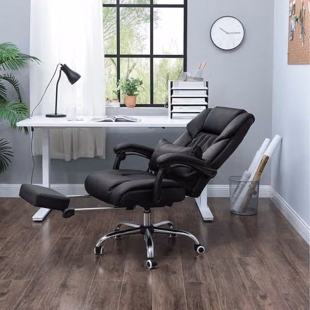 SONGMICS Ergonomic Office Computer Desk Chair with Footrest and Headrest in Black Synthetic Leather