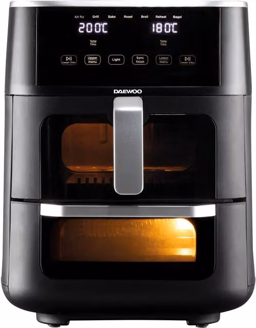 Daewoo Actuate Dual Zone Air Fryer with 11 Litre Capacity and Space Saving Split Design, Black