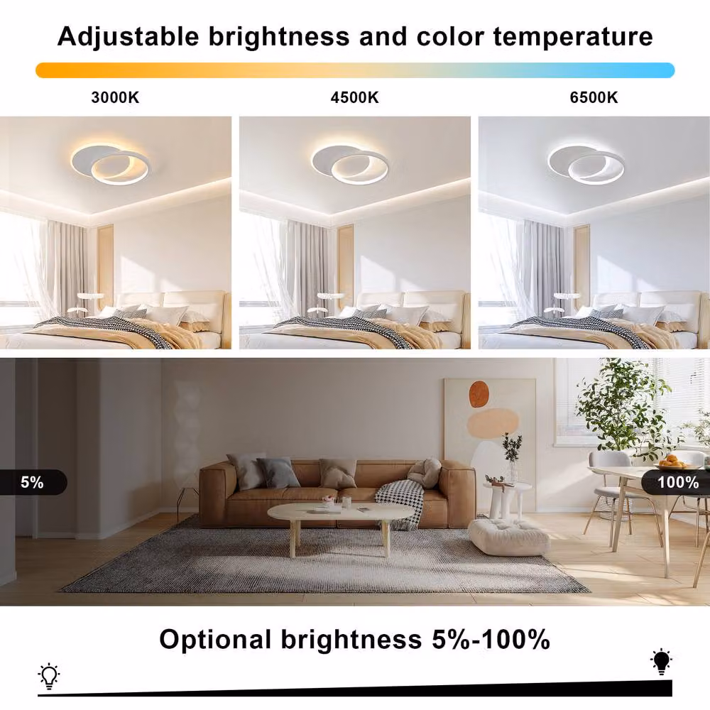 Pheashine White LED Ceiling Light, 32W, Dimmable Round Minimalist Fitting with Remote and App Control – 2